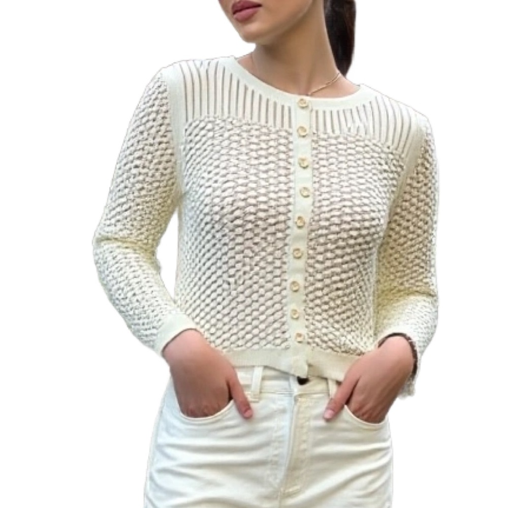 Anthropologie Sparrow Cropped Textured Knit Cardigan in White Size S